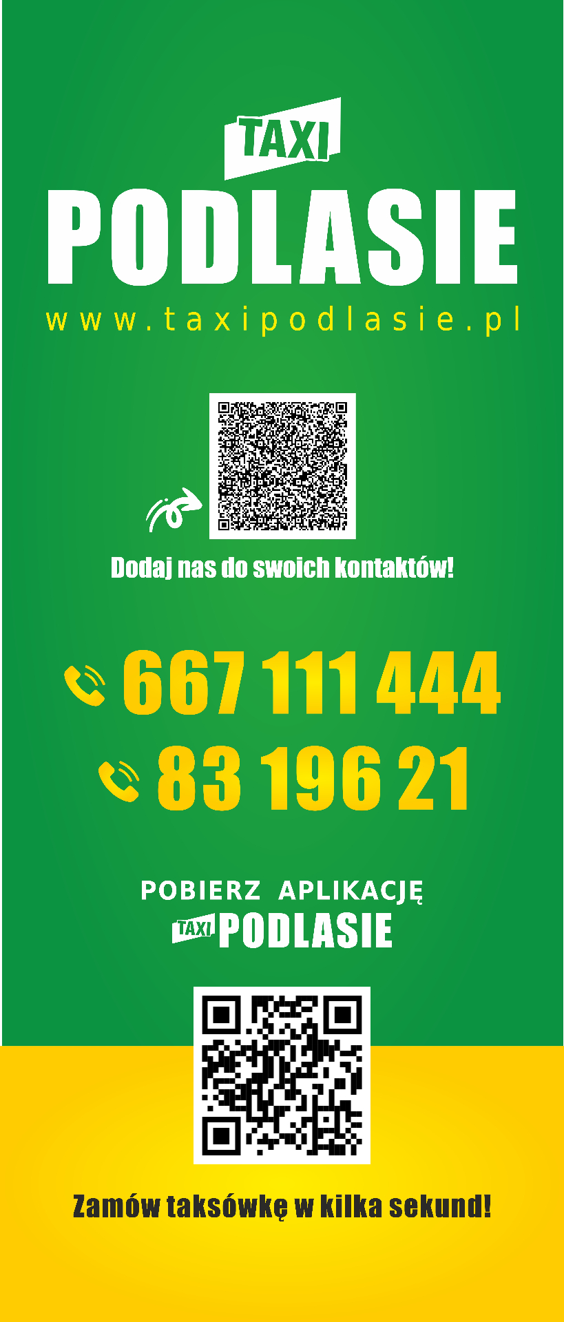Roll-up reklamowy Taxi Podlasie z numerami i QR