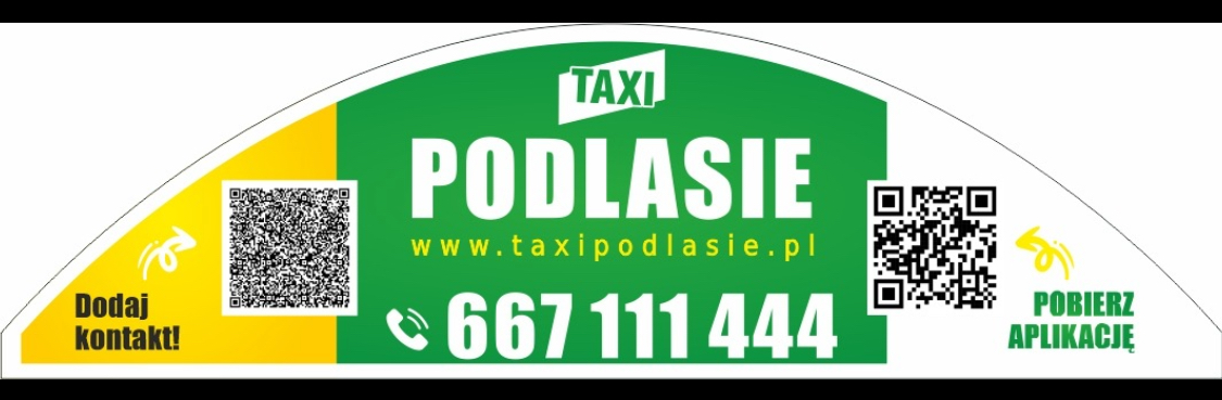 Kogut taksówki Taxi Podlasie z kodem QR i numerem 667 111 444