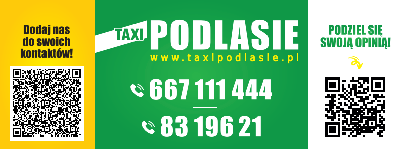 Wizytówka Taxi Podlasie z kodem QR do kontaktów i opinii Google