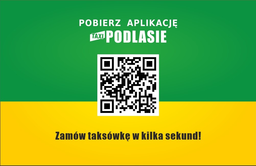 Wizytówka Taxi Podlasie — pobierz aplikację, zamów taksówkę